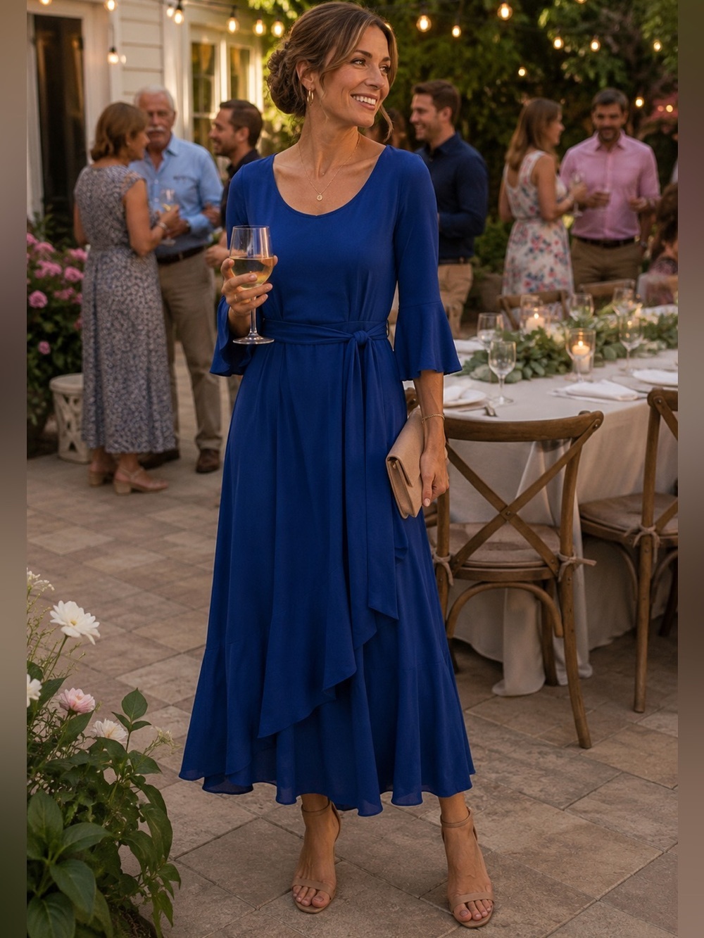 Soft Surroundings Royal Blue Midi Dress with Tie Waist